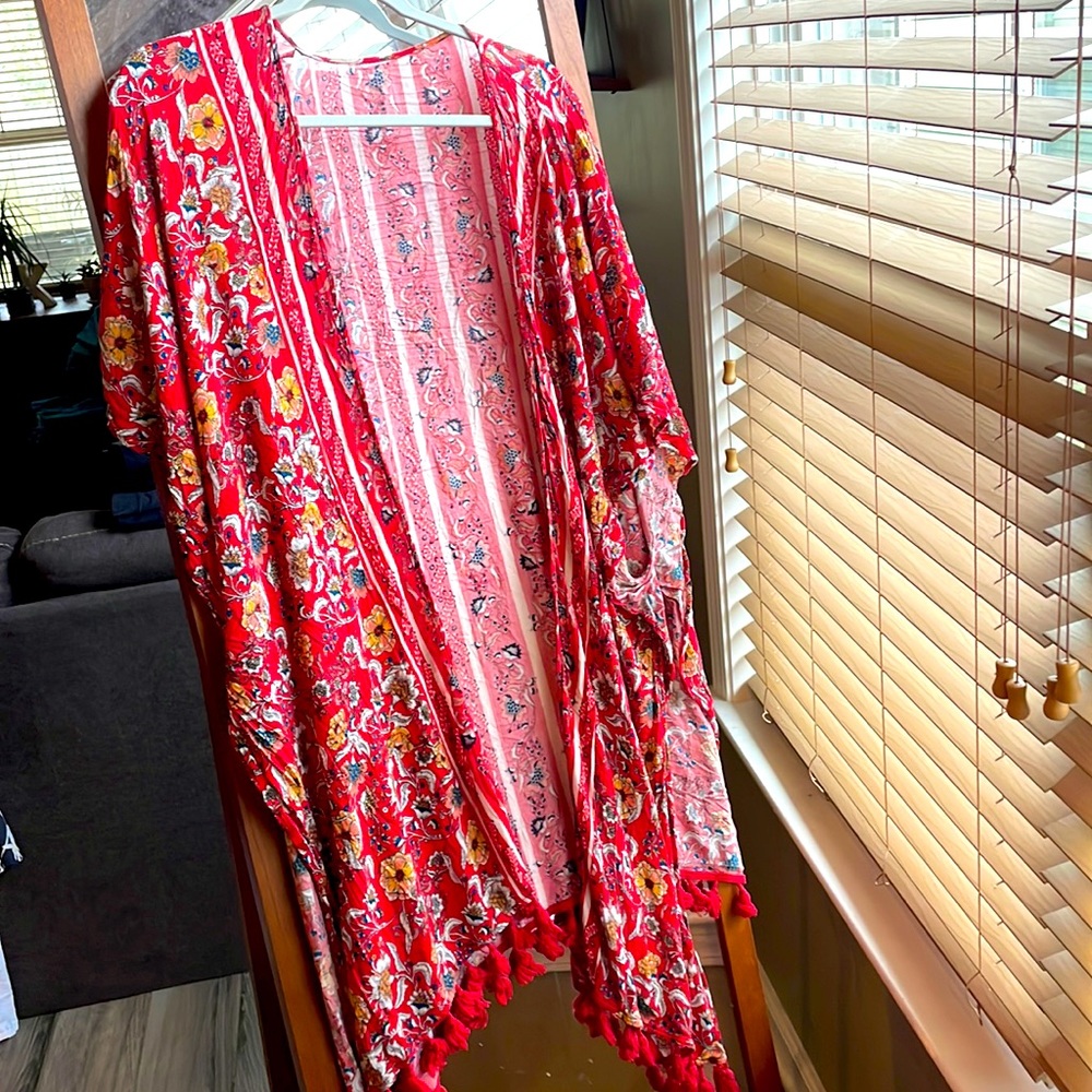 Red Floral Shawl OS